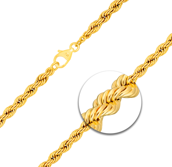 Massiv 18K Gold Seilkette, 750 Gelbgold 60cm